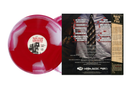 Red vinyl record with a black label and back cover with tracklist