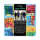 Back of action figure pack for 'Peoples' Instinctive Travels and the Paths of Rhythm' by a tribe called Quest with colorful buildings and photo of the group