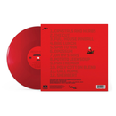 Red vinyl record with matching sleeve on a white background