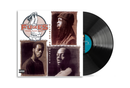 Vinyl record with cover featuring four portraits and album art on a white background