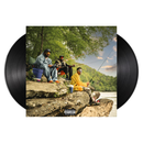 Vinyl record with a cover featuring four people fishing by a lake.