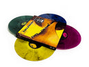 Four colored vinyl records and the Deltron 3030 book with album art 