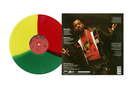 Back of The DOC jacket with the DOC and tracklist and a Vinyl record with a red, yellow and green colorful design