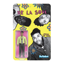 Action figure packaging for De La Soul with a yellow background and colorful text