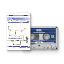 Cassette tape and its cover with 'DEL' branding on a white background