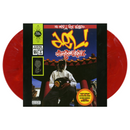 Vinyl record with a colorful cover featuring text and a person holding a record player.