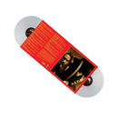 Vinyl record with a red label featuring a black and white photo of a person.