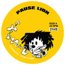 Record label with cartoon character and text on a yellow background