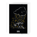 Album cover with a black cloud raining on a person, on a white background