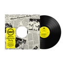 Vinyl record with a yellow label and newspaper-style cover on a white background