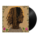 Vinyl record with a cover featuring an artistic depiction of a face with dreadlocks on a beige background.