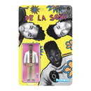 Action figure packaging with 'De La Soul' branding on a colorful background