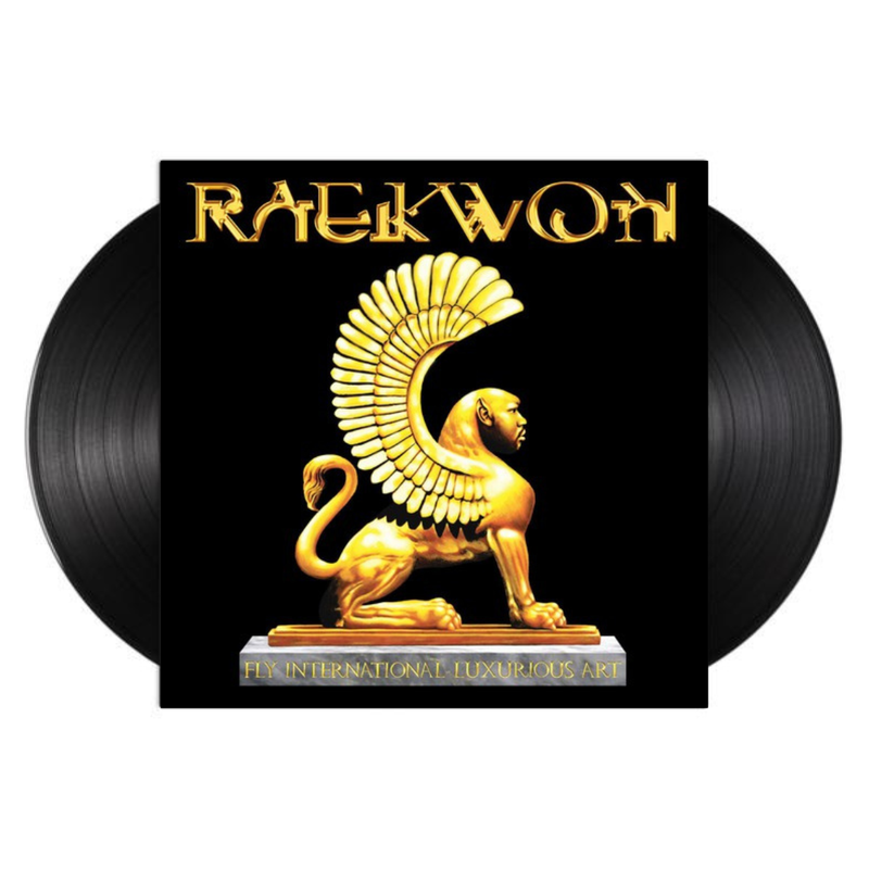 Vinyl records with a gold winged lion design and 'Raekwon' text on a black background