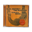 Album cover for 'Sahara Swing' by Karl Hector + The Malcouns, featuring a bold black and ochre-orange graphic design with stylized geometric shapes.