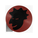 Picture Disc Vinyl record with a black face design on a red background