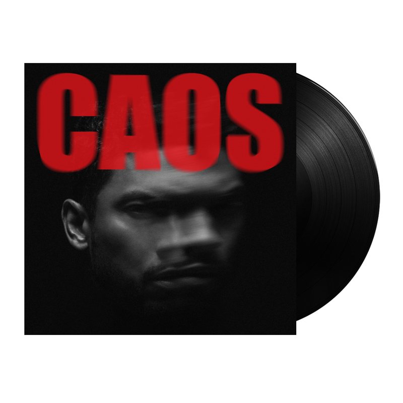 Vinyl record with a cover featuring a person's face and the word 'CAOS' in red.
