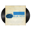 Vinyl records with a Blue Note label on a beige background