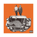 Album cover with a fish bowl and two people, and a hand holding the fishbowl on an orange background.