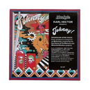 A colorful psychedelic illustrated album-style cover with the word 'Johnny!' in large script at the top and four stylized portrait panels along the bottom. The artwork uses bold abstract shapes, stars, stripes, and a piano keyboard motif in orange, pink, teal, black, white, and red.