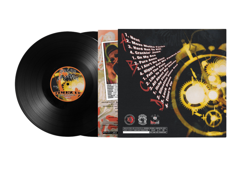 Vinyl record with cover featuring album art and tracklist on a white background