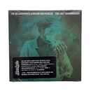 Album cover for 'The Last Transmission' by The Heliocentrics & Melvin Van Peebles, featuring a stylized teal-toned portrait of a man smoking against a starry cosmic background.