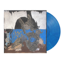 Blue vinyl record with a decorative cover featuring artistic designs.