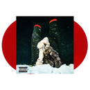 Vinyl record with a cover featuring two men in fur coats in front of tall buildings at night.