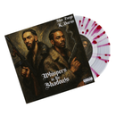 Vinyl record with cover featuring two men in fur coats and rifles, titled 'Whispers in the Shadows'.