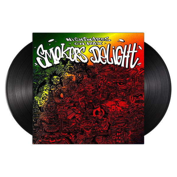 Vinyl record with colorful cover titled 'Smokers Delight' by Night of the Wax on a white background.