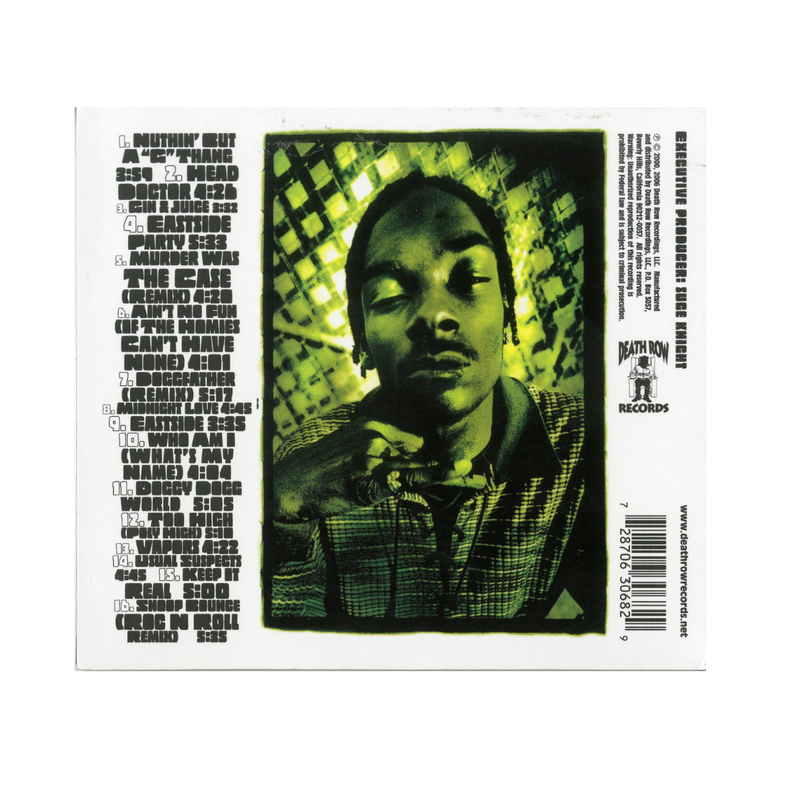 Album cover with Snoop Dogg's portrait and tracklist  on a white background