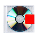 Kanye West' Yeezus CD in a clear case with a red label on a white background